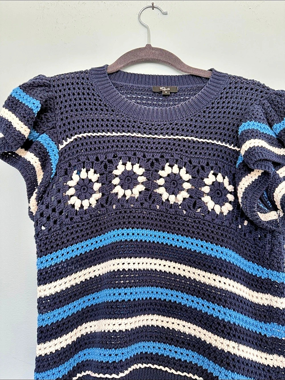 Rails Striped Crochet Sweater Blue & White Small Like New